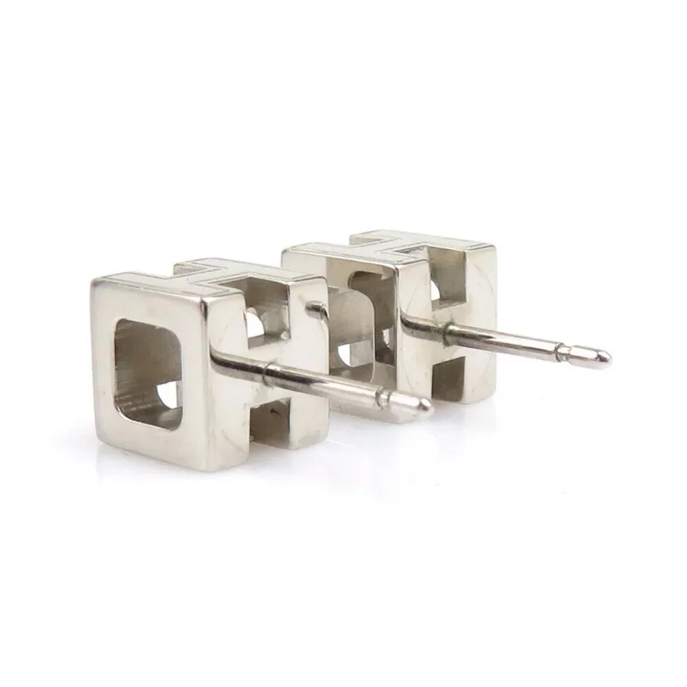 HERMES H Cube Pierce Earrings Silver/Magenta Metal/Enamel - Picture 10 of 10